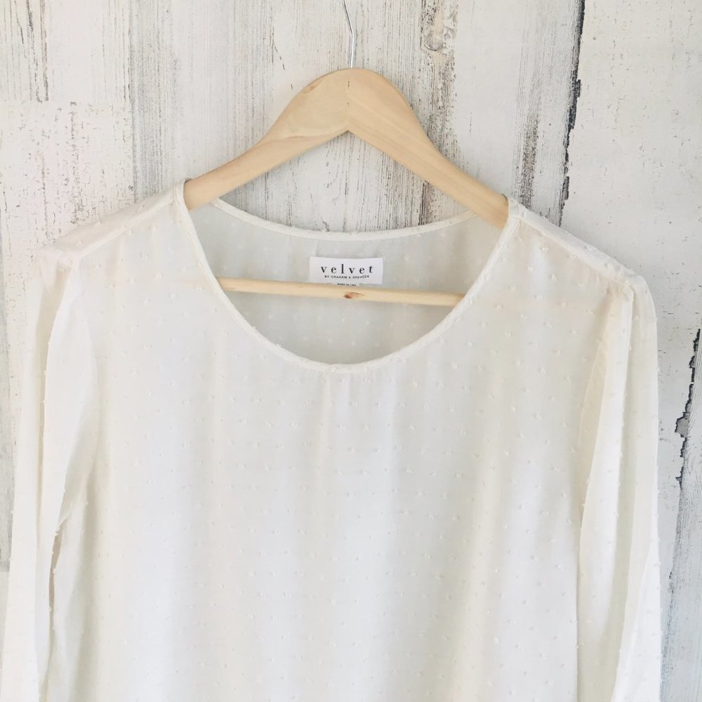 Velvet Graham Spencer Swiss Dot Ruffle Hem Top - Picture 2 of 11